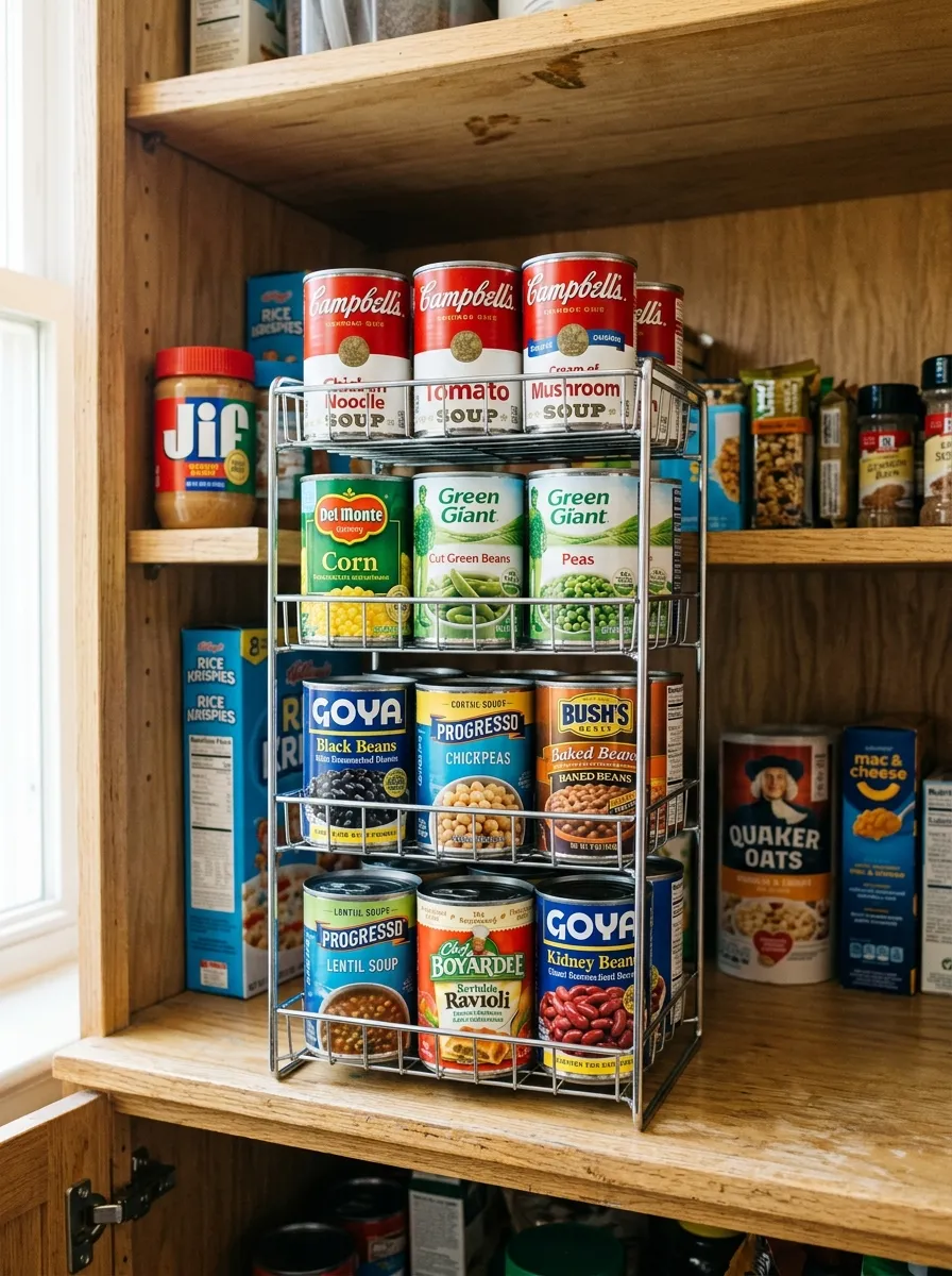 A small wooden nightstand repurposed as a coffee station in a dorm room, top neatly arranged with an electric kettle, ceramic mugs, and a wooden tray, one drawer open showing organized tea bags and sugar packets, beautifully styled, bright natural light, vibrant warm tones, real-life lifestyle photography, Pinterest-ready, no people visible.